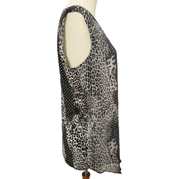 Adele May Top Large Blouse Sleeveless Animal Print Flowy Sheer Mixed Media Tunic - Picture 6 of 16